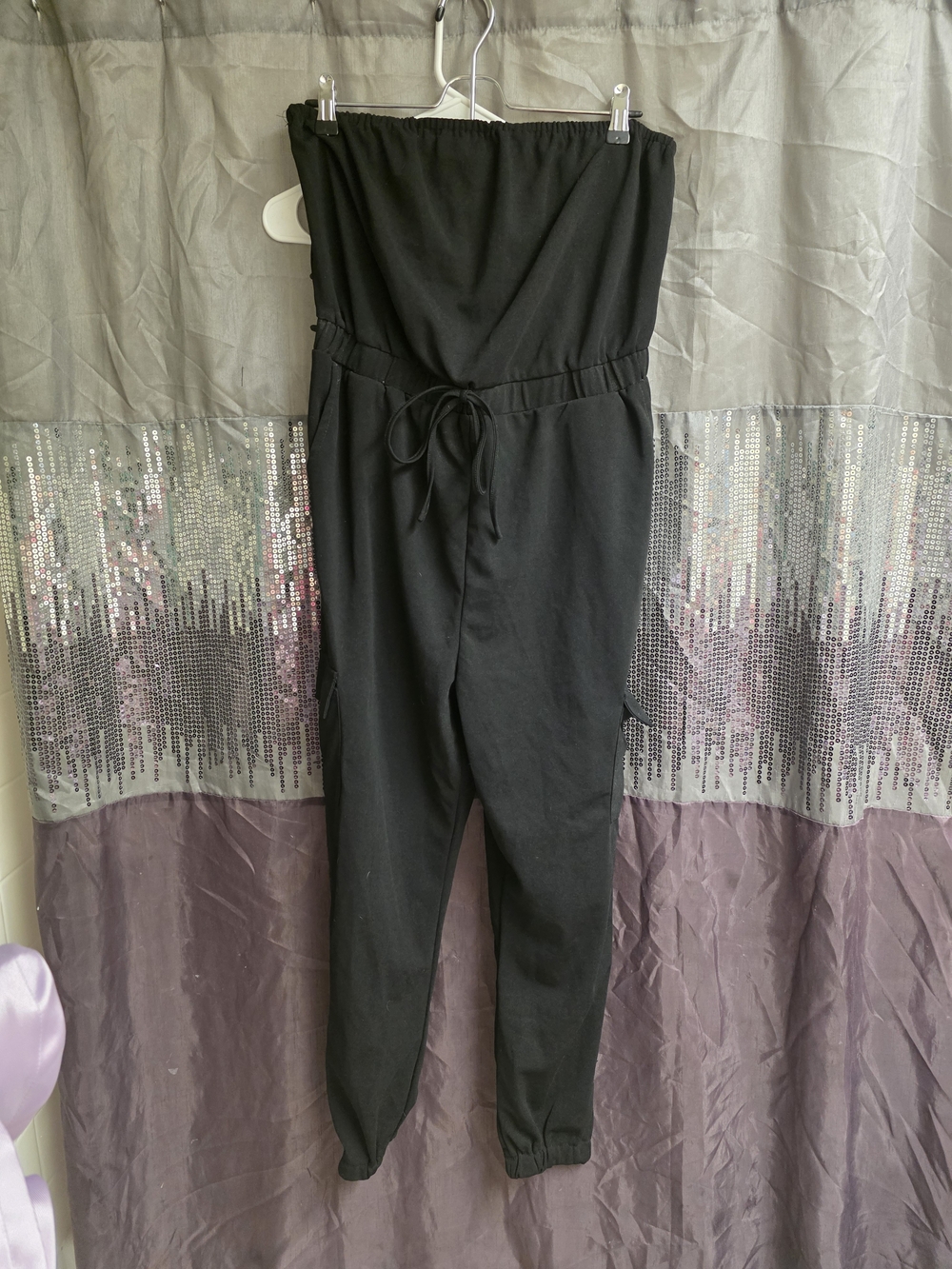 SHEIN Black Strapless Drawstring Jumpsuit